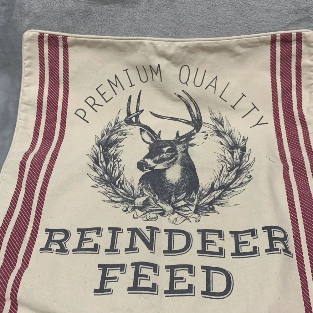 Rachel Ashwell The Prairie Reindeer Feed Christmas Pillow Cover Red Cream 19x19